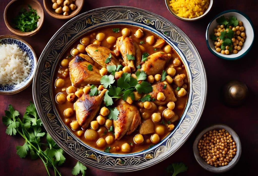 Recette de tajine de poulet aux oignons et pois chiches : saveurs marocaines à découvrir